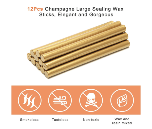 Gold sealing wax sticks, pack of 12.